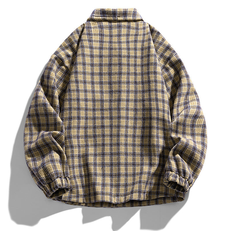 Color Block Houndstooth Plus Size Shirt Jacket - MRC WEAR 