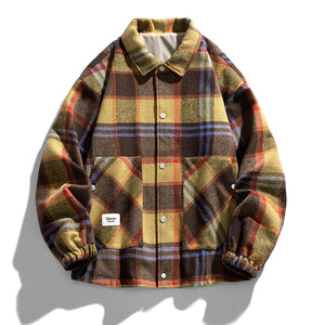 Color Block Houndstooth Plus Size Shirt Jacket - MRC WEAR 