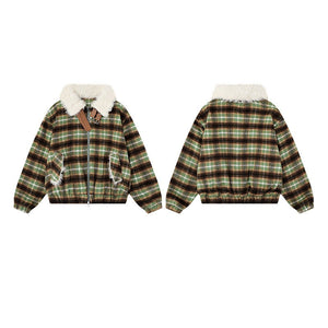 American Retro Color-Block Plaid Wool Coat - MRC WEAR 