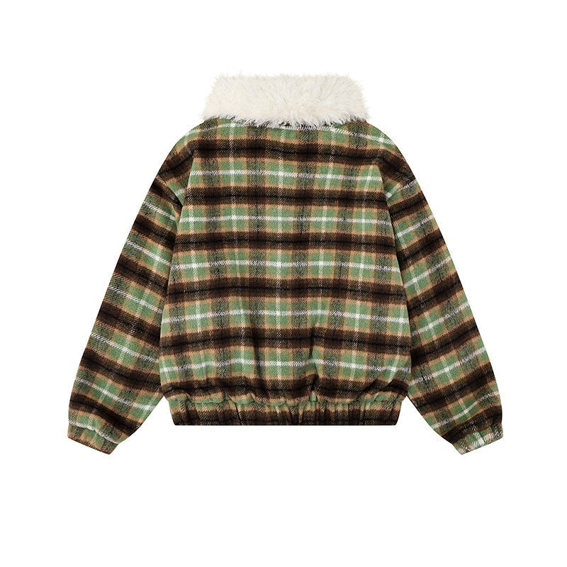 American Retro Color-Block Plaid Wool Coat - MRC WEAR 