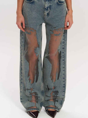 Vintage Hollow Textured Straight - Leg Jeans - MRC STOREjeansMRC STOREVintage Hollow Textured Straight - Leg JeansMRC STORECJNZ232426304DWBlueL