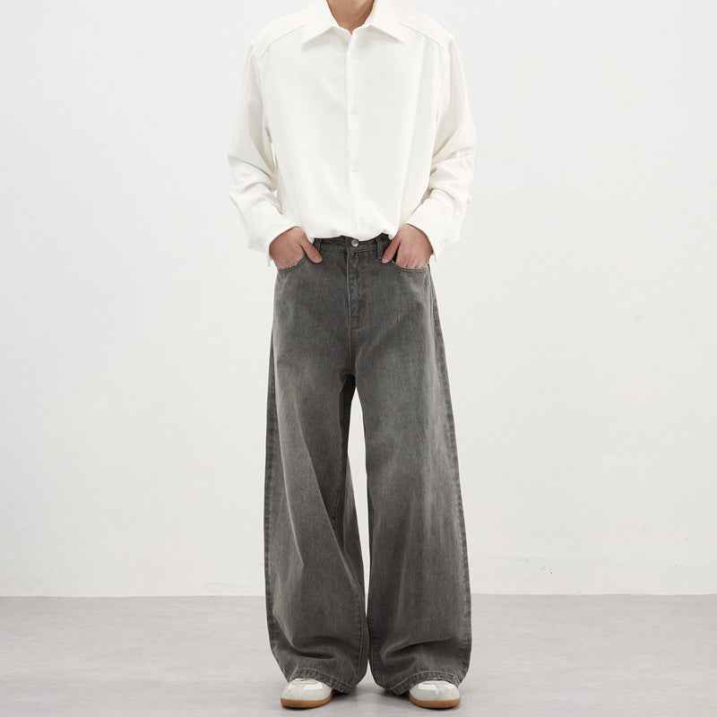 Washed Gray Straight-Leg Denim Jeans - MRC WEAR 