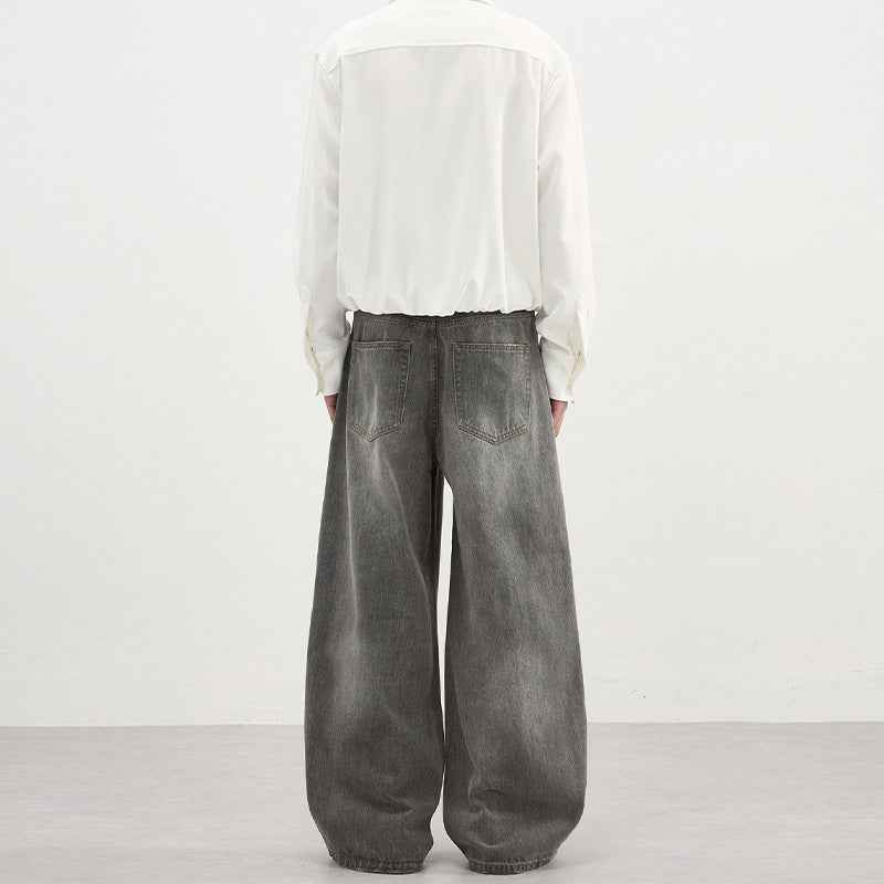 Washed Gray Straight-Leg Denim Jeans - MRC WEAR 