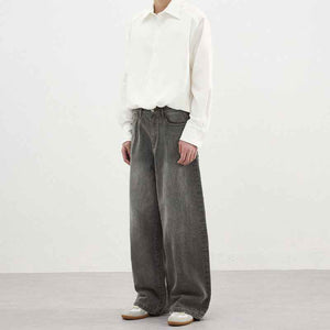 Washed Gray Straight-Leg Denim Jeans - MRC WEAR 