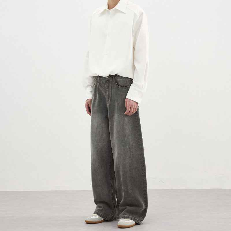 Washed Gray Straight-Leg Denim Jeans - MRC WEAR 