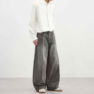 Washed Gray Straight-Leg Denim Jeans - MRC WEAR 