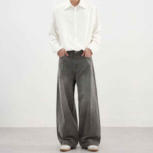 Washed Gray Straight-Leg Denim Jeans - MRC WEAR 