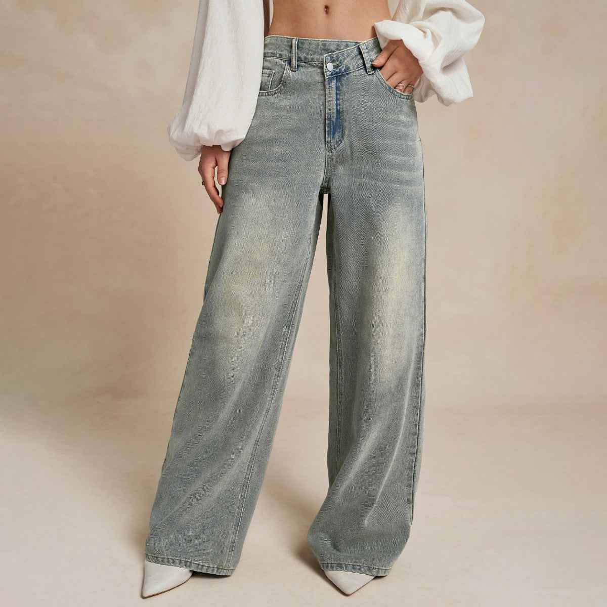 Loose Slightly Flared Light Blue Denim Trousers - MRC WEAR 