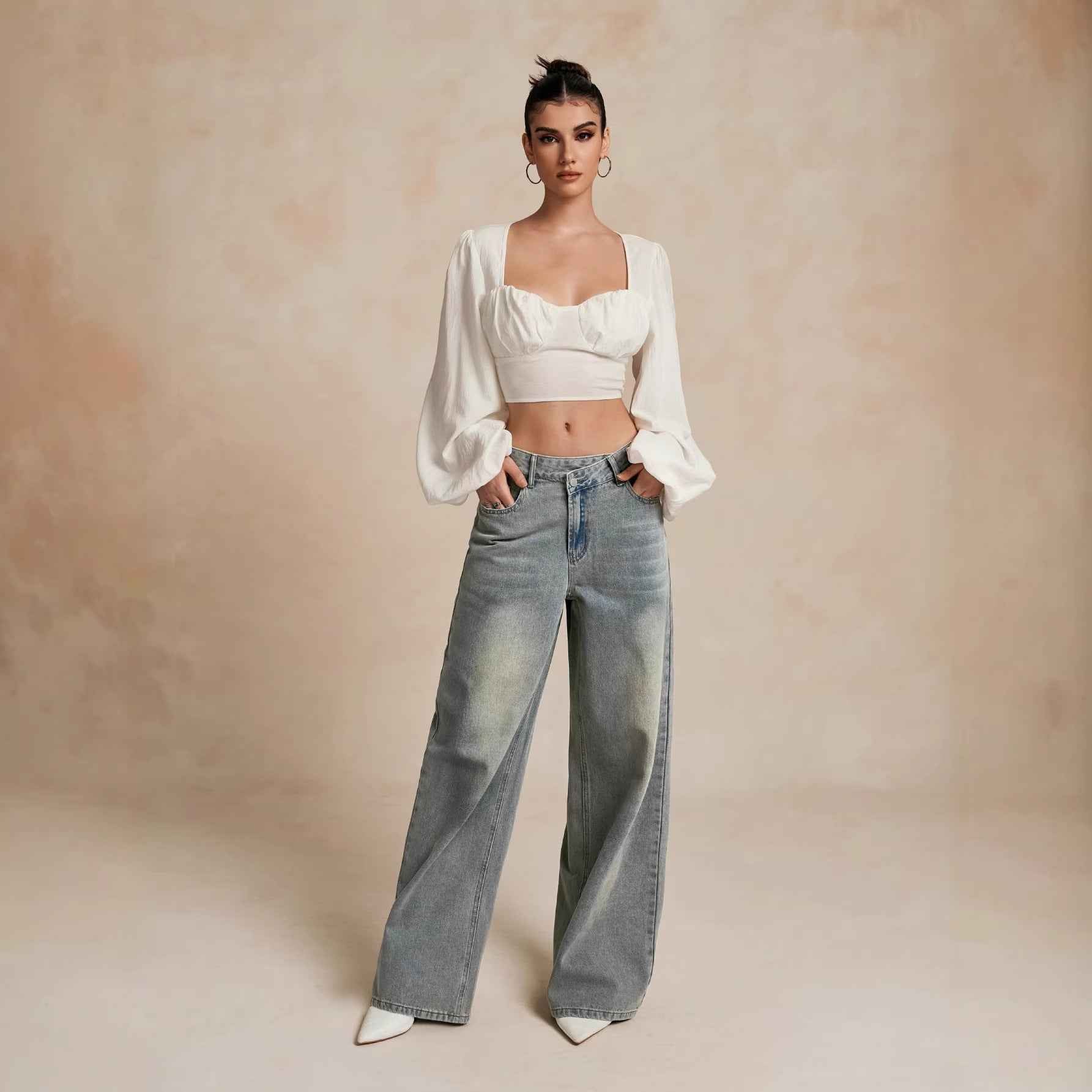 Loose Slightly Flared Light Blue Denim Trousers - MRC WEAR 