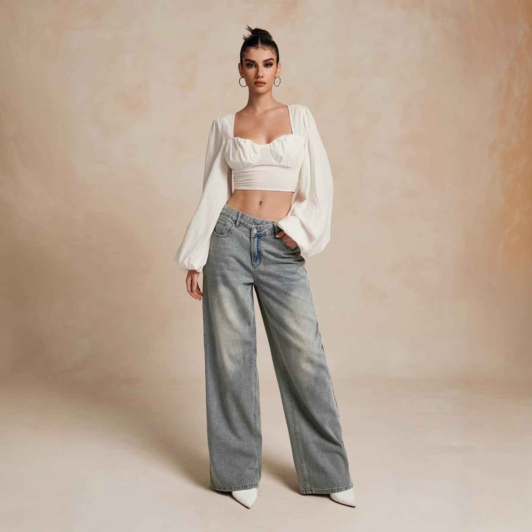 Loose Slightly Flared Light Blue Denim Trousers - MRC WEAR 