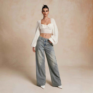 Loose Slightly Flared Light Blue Denim Trousers - MRC WEAR 