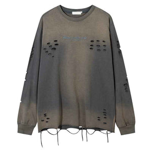 Vintage Letter Embroidery Loose Long Sleeve T-Shirt - MRC WEAR 