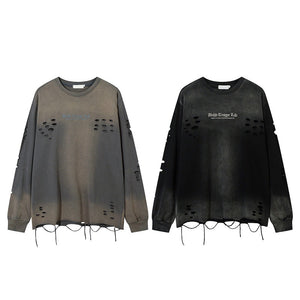 Vintage Letter Embroidery Loose Long Sleeve T-Shirt - MRC WEAR 