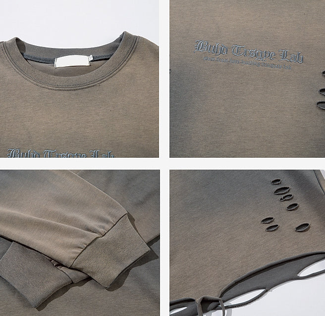 Vintage Letter Embroidery Loose Long Sleeve T-Shirt - MRC WEAR 