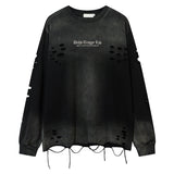 Vintage Letter Embroidery Loose Long Sleeve T-Shirt - MRC WEAR 