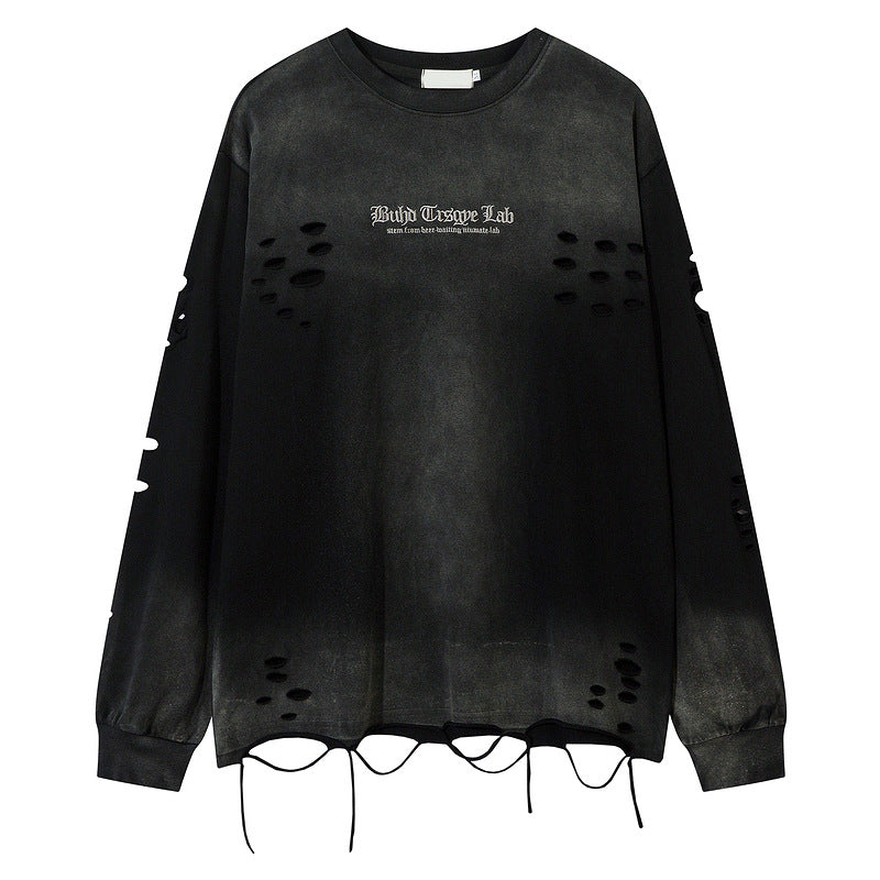 Vintage Letter Embroidery Loose Long Sleeve T-Shirt - MRC WEAR 