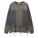 Vintage Letter Embroidery Loose Long Sleeve T-Shirt - MRC WEAR 