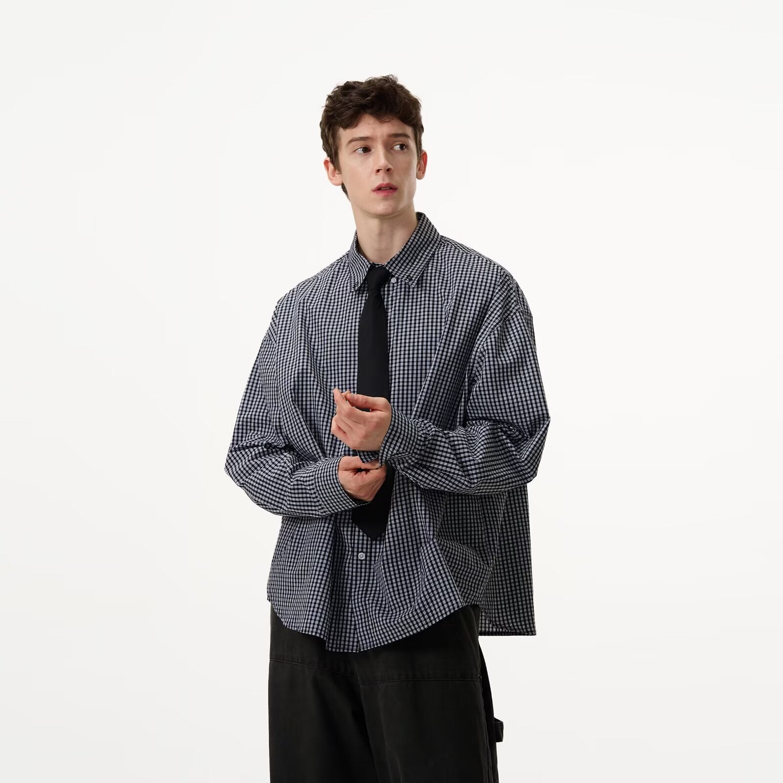 Plaid Small Check Long-Sleeve Shirt - MRC WEAR 