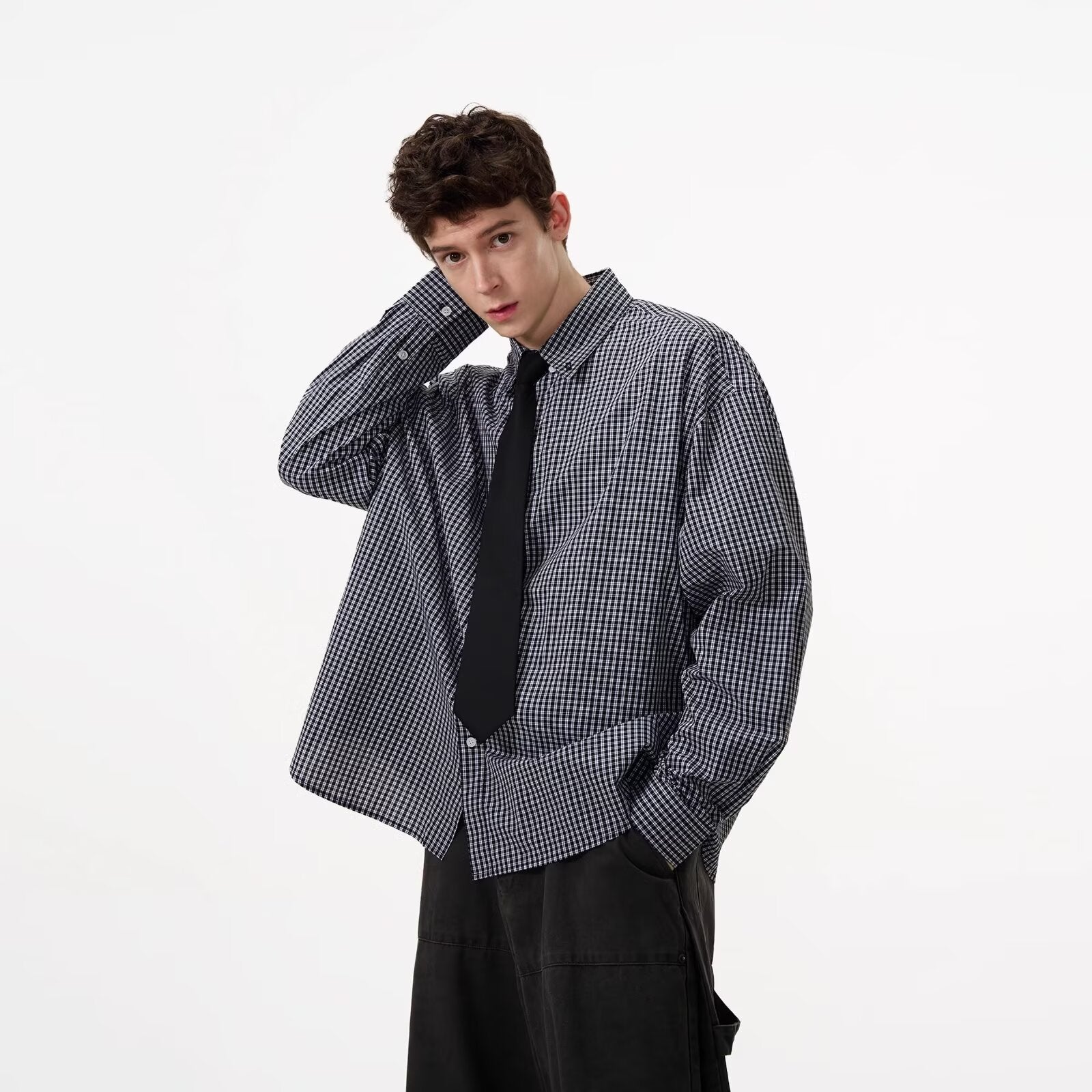 Plaid Small Check Long-Sleeve Shirt - MRC WEAR 