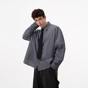 Plaid Small Check Long-Sleeve Shirt - MRC WEAR 