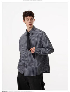 Plaid Small Check Long-Sleeve Shirt - MRC WEAR 