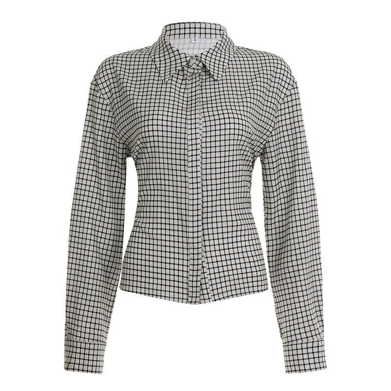 Retro Plaid Tie-Waist Long Sleeve Shirt - MRC WEAR 