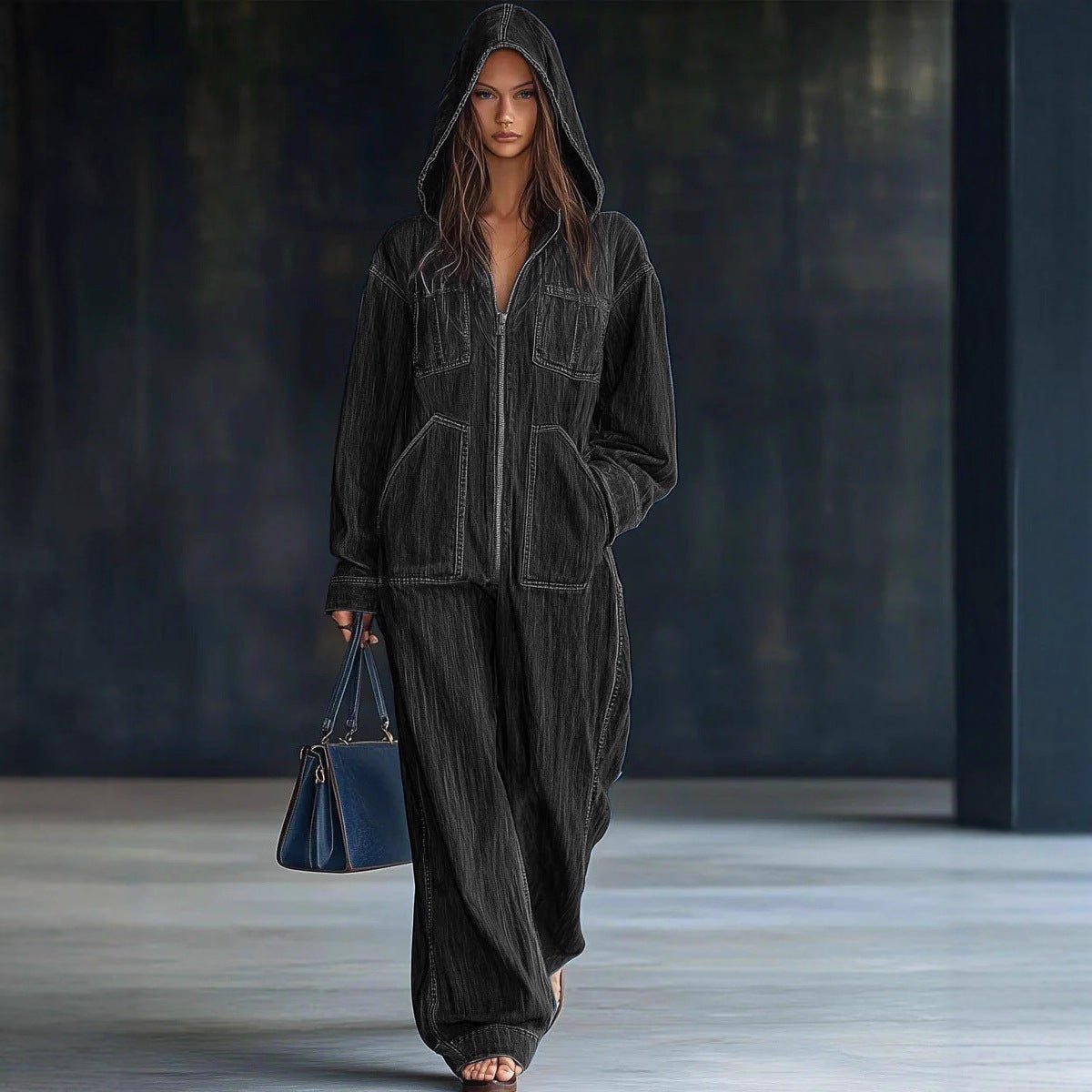Hooded Denim Jumpsuit - MRC STOREsetMRC STOREHooded Denim Jumpsuit MRC STORE  80.00MRC STORECJYD254819409IR2XLBlack