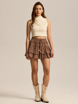 High-Waisted Drawstring Liner Mini Skirt - MRC WEAR 