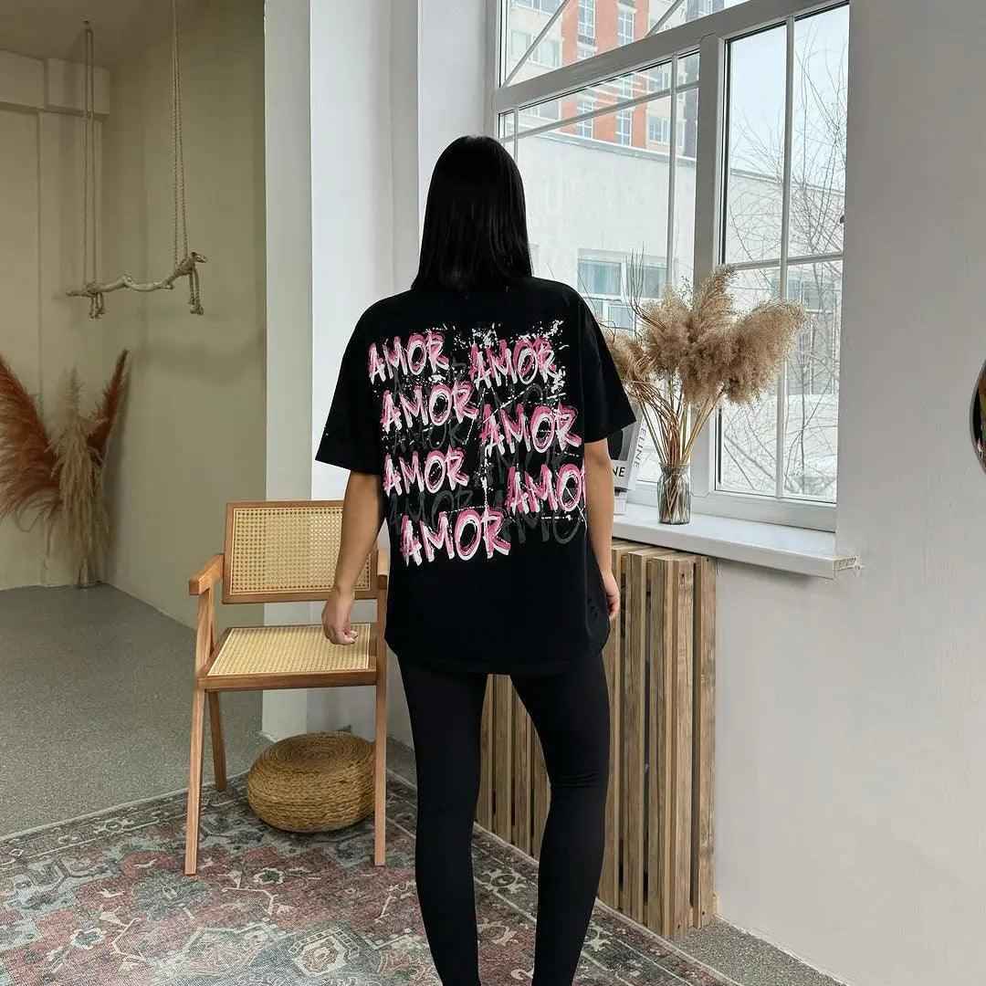 Tatted Letter Print T-Shirt - MRC STOREsleeveMRC STORETatted Letter Print T-ShirtMRC STORECJCS204234406FULS3564 BlackL