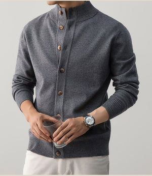 Old Money Style Casual Thick Semi - Turtleneck Sweater - MRC STOREsweaterMRC STOREPerson wearing a gray cardigan with brown buttons, holding a glass against a plain backgroundMRC STORECJYD259255319SHLace Gray2XL
