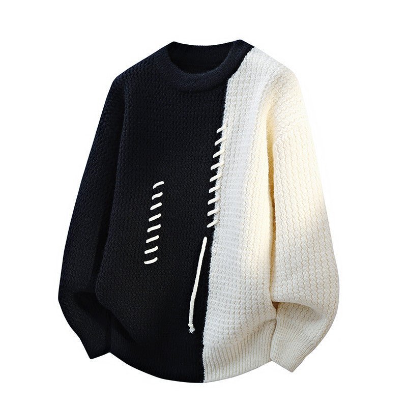 Thermal Loose Round Neck Sweater Pullover - MRC STOREsweaterMRC STOREBlack and white sweater with a unique design on a white backgroundMRC STORECJYD255630116PKBlack2XL