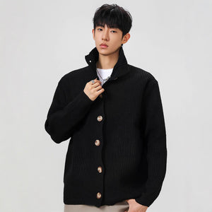 American Style Coffee Colored Stand-Up Collar Knit Coat - MRC WEAR 