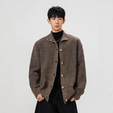American Style Coffee Colored Stand-Up Collar Knit Coat - MRC WEAR 