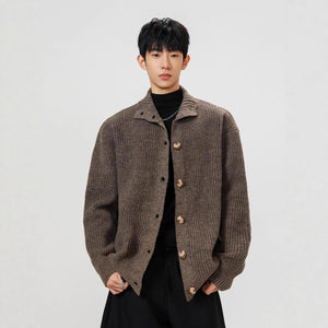 American Style Coffee Colored Stand-Up Collar Knit Coat - MRC WEAR 