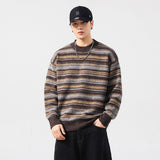 Loose Fit Retro Striped Crew-Neck Knitwear Sweater - MRC WEAR 