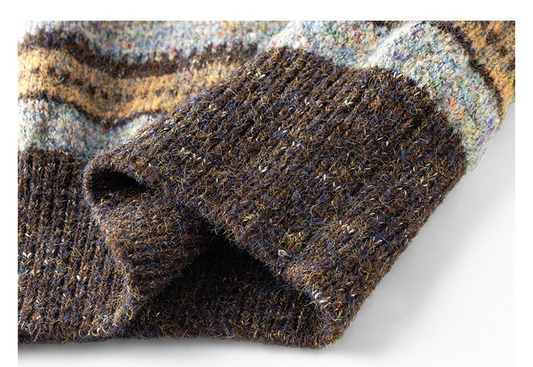Loose Fit Retro Striped Crew-Neck Knitwear Sweater - MRC WEAR 