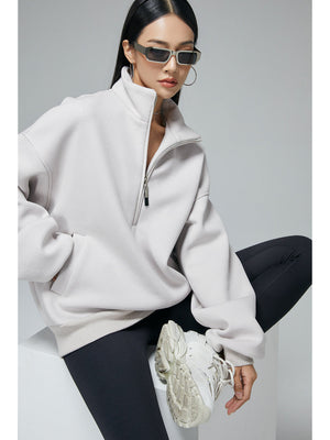 Half-Zip Stand-Collar Relaxed Sweatshirt - MRC WEAR 