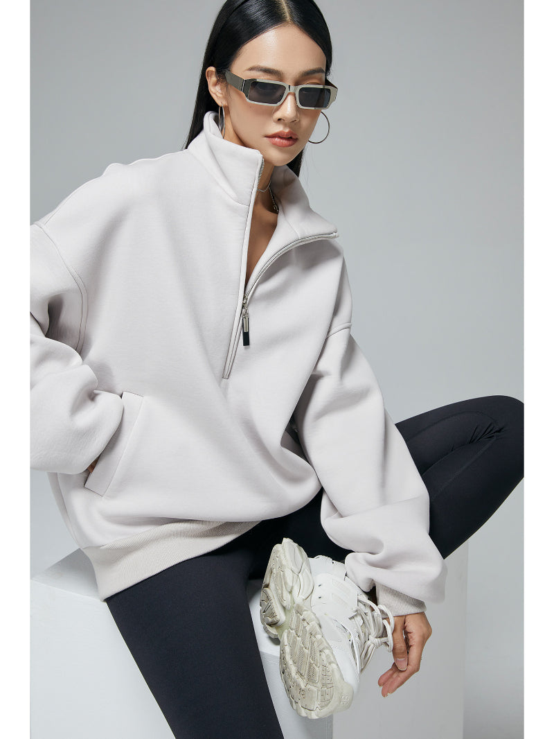 Half-Zip Stand-Collar Relaxed Sweatshirt - MRC WEAR 