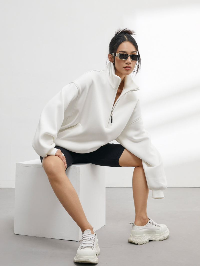 Half-Zip Stand-Collar Relaxed Sweatshirt - MRC WEAR 