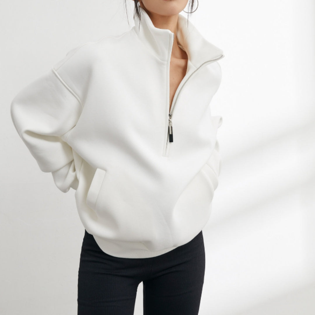 Half-Zip Stand-Collar Relaxed Sweatshirt - MRC WEAR 
