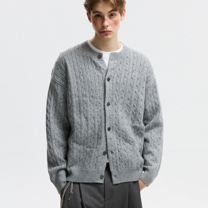 Unisex Twisted Solid Color Sweater Cardigan - MRC STORESweaters & HoodiesMRC STOREPerson wearing a gray cable knit cardigan on a plain backgroundMRC STORECJWY259534420TGBlue2XL