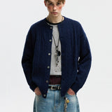 Unisex Twisted Solid Color Sweater Cardigan - MRC STORESweaters & HoodiesMRC STOREPerson wearing a navy blue cardigan over a striped shirt with a plain backgroundMRC STORECJWY259534415OLNavy Blue2XL
