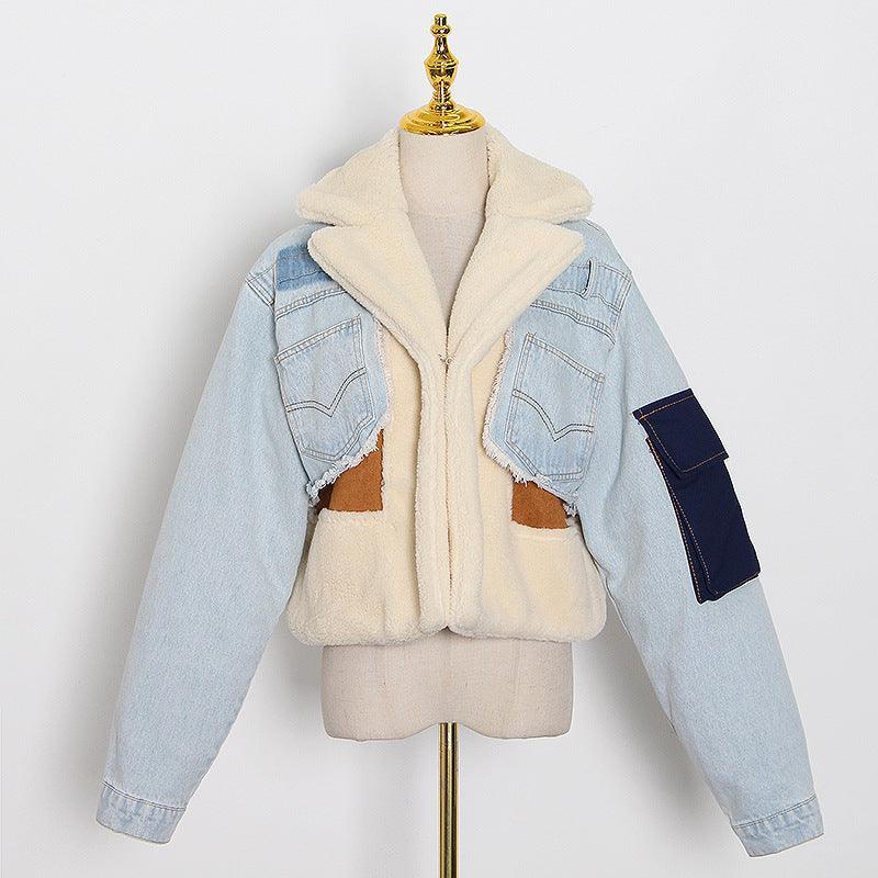 Fashion Stitching Loose Denim Lamb Wool Short Coat - MRC STORETopMRC STOREFashion Stitching Loose Thick Casual Denim Lamb Wool Short Coat - MRC STOREMRC STORECJYD187641108HSBlueL