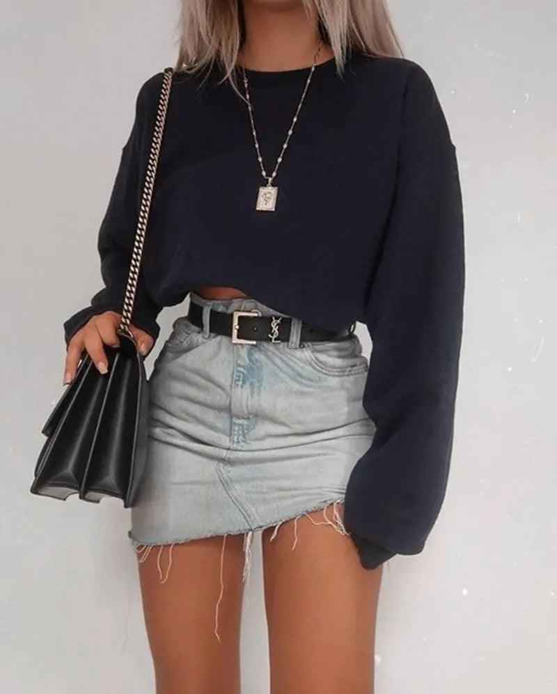 Long Sleeve Crop Top T-Shirts - MRC STOREtopMRC STORELong Sleeve Crop Top T-ShirtsMRC STORECJNSSYCS08259-Black-LBlackL