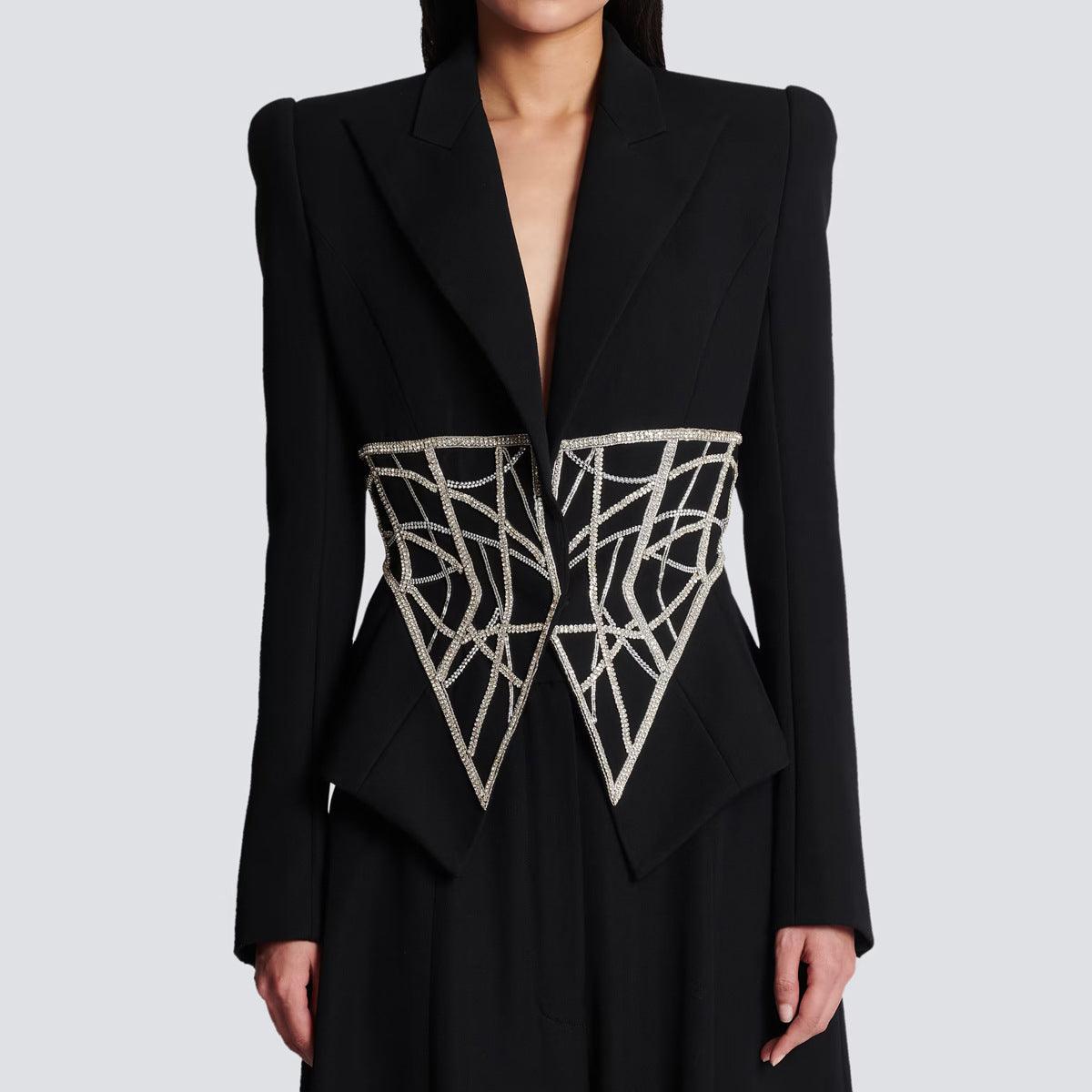 Luxury Beaded Diamond Suit Jacket - MRC STORETopMRC STOREA high - end women's designer suit jacket in black with heavy beaded diamond detailing on the front.MRC STORECJYD212364703CXBlackL
