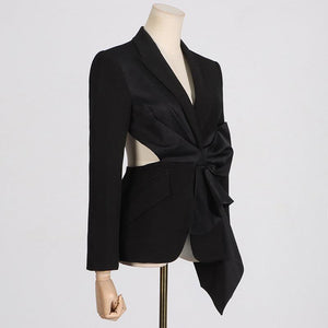 V - Neck Bow Lace - Up Jacket - MRC STORETopMRC STOREFashion V - Neck Bow Stitching Lace - up Waist Slim Fit Jacket - MRC STOREMRC STORECJYD213197503CXBlackL