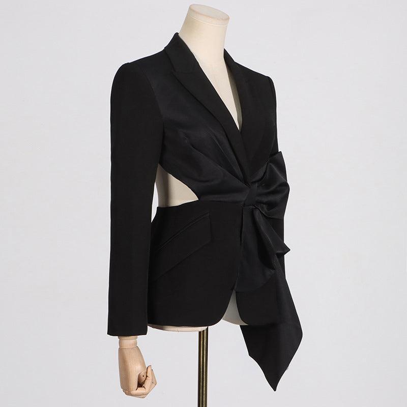 V - Neck Bow Lace - Up Jacket - MRC STORETopMRC STOREFashion V - Neck Bow Stitching Lace - up Waist Slim Fit Jacket - MRC STOREMRC STORECJYD213197503CXBlackL