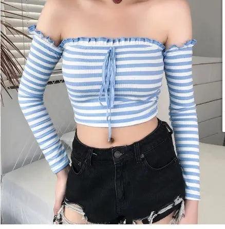 Women's Fashion Striped One - Shoulder T-shirt - MRC STORETopMRC STOREWomen's Fashion Striped One - Shoulder T-shirt - MRC STOREMRC STORECJNSSYWY01191-Blue-LBlueL