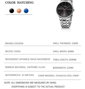 Cadisen C8166 Men’s Luminous Mechanical Watch - MRC STOREAccessoriesMy StoreCadisen C8166 Men’s Luminous Mechanical Watch My Store MRC STORECJJX173893802BY2Color