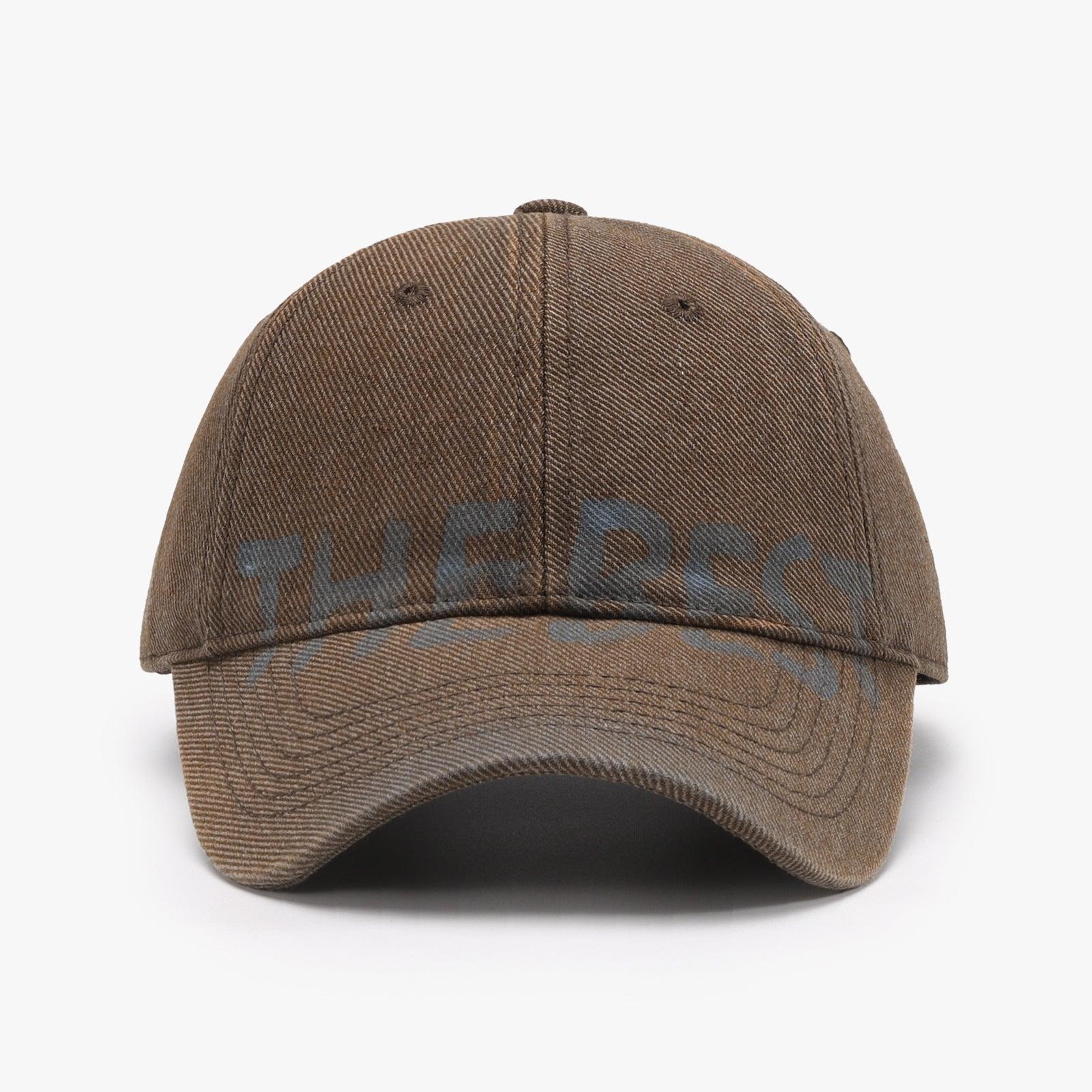 Gray blue adjustable letter graffiti curved brim soft top cap, stylish accessories by My Store with embroidered graffiti design.